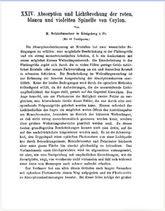 Absorption und Lichtbrechung der Roten, Blauen und Violetten Spinelle von Ceylon